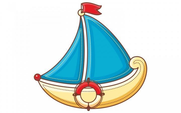 blue, yellow, and red cartoon boat