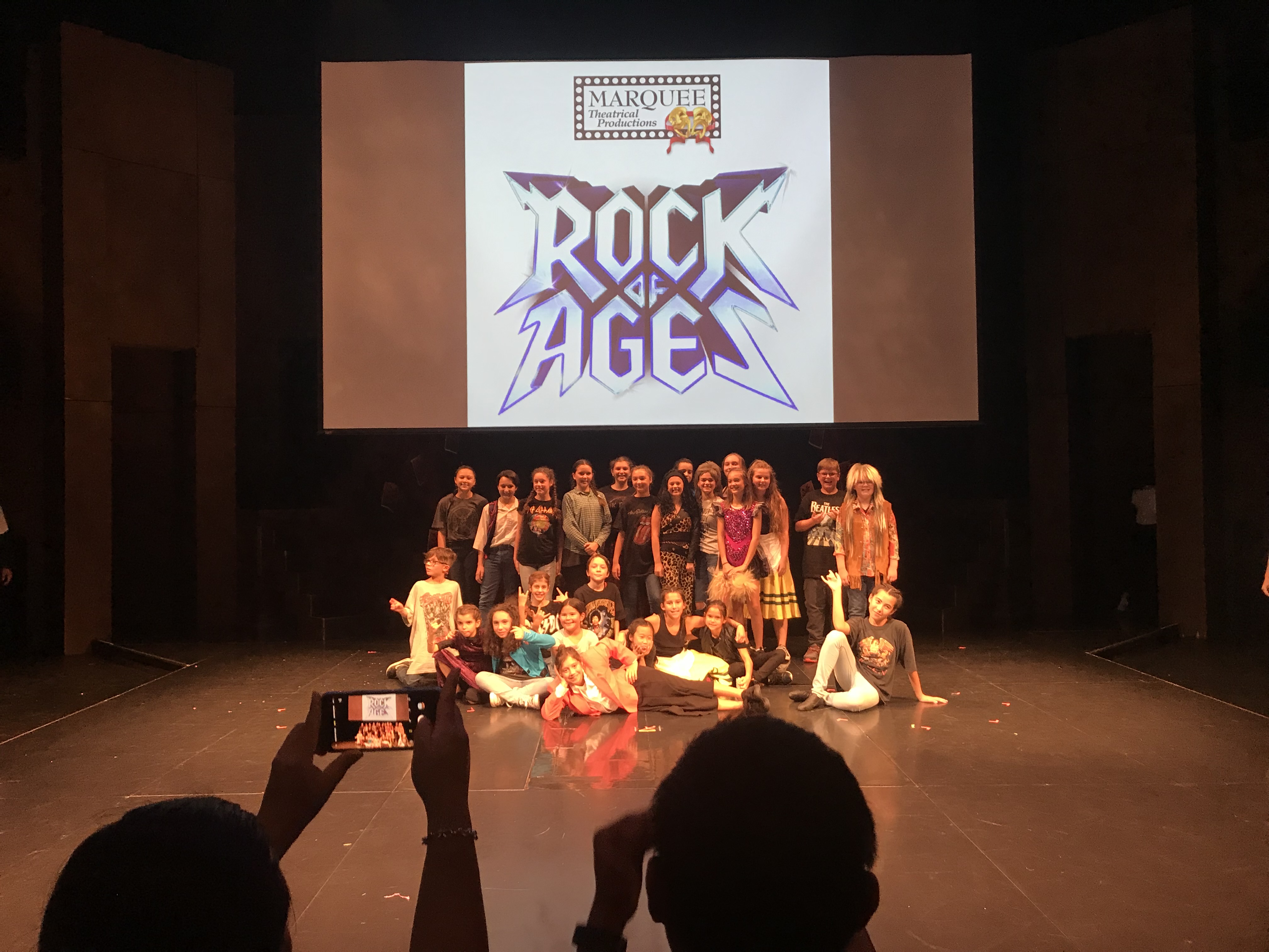 musical theatre cast on stage rock of ages