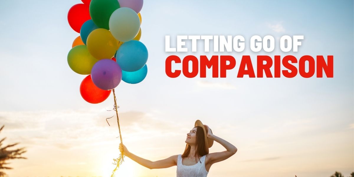 letting go of comparison girl holding balloons